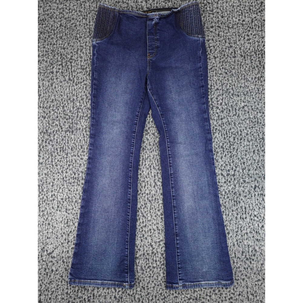 Pilcro Flare Jeans Womens 31 Tall Blue Pull On Ribbed Waist Stretch Denim